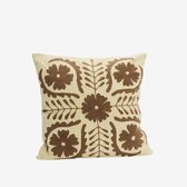 Madam Stoltz - Handgeborduurde Suzani Kussenhoes wit/bruin - 45x45cm