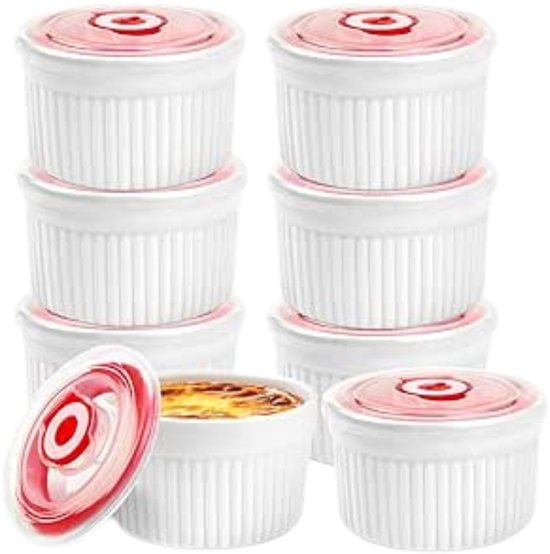 Foto: Goodivery cr me brulee keramische schaaltjes 8 stuks 9 cm 220 ml souffle vormpjes met deksel ovenbestendig dessertkommen mini ovenschaal wit voor het bakken van keuken wit 9 cm 8 stuks