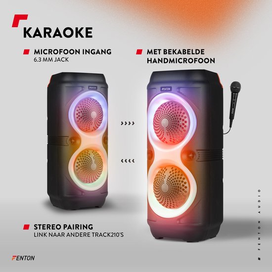 Bluetooth speaker - Fenton Track210 - Partybox met microfoon - Lichteffecten en oplaadbare accu — afbeelding 5