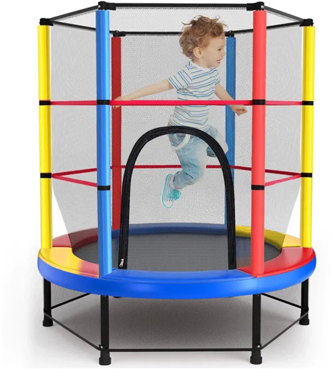 Kinder Trampoline Ø140 cm-Stalen frame-Verhoogd veiligheidsnet-Trampoline voor Binnen en Buiten-Multicolor – foto 3