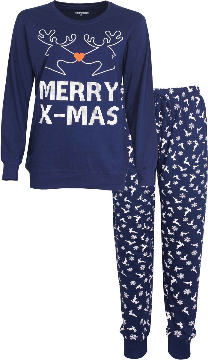 Temptation Dames Pyjama - Pyjama Set - Lange Mouwen - Katoen - Blauw