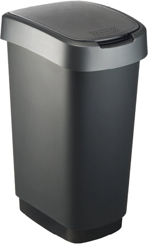 Rotho Twist Prullenbak- 50L - 60,2cm - Met Kanteldeksel - Zilver/Zwart