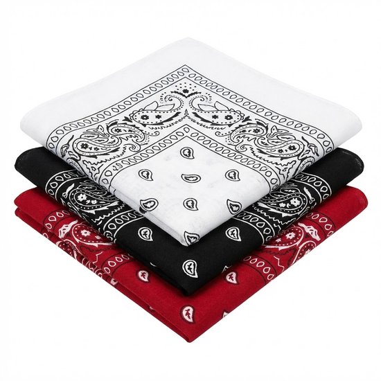 Wit rood zwart bandana set – 3 stuks paisley bandana – multifunctionele hoofddoek bandana – lichte vierkante doek – modieuze haar en nek accessoires