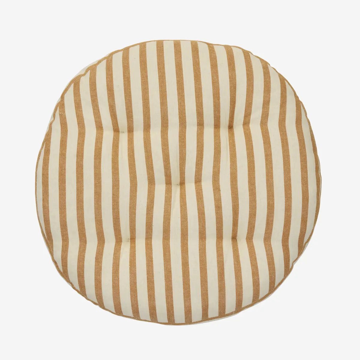 Madam Stoltz - Rond zitkussen 45cm - 100% katoen - wit/bruin gestreept