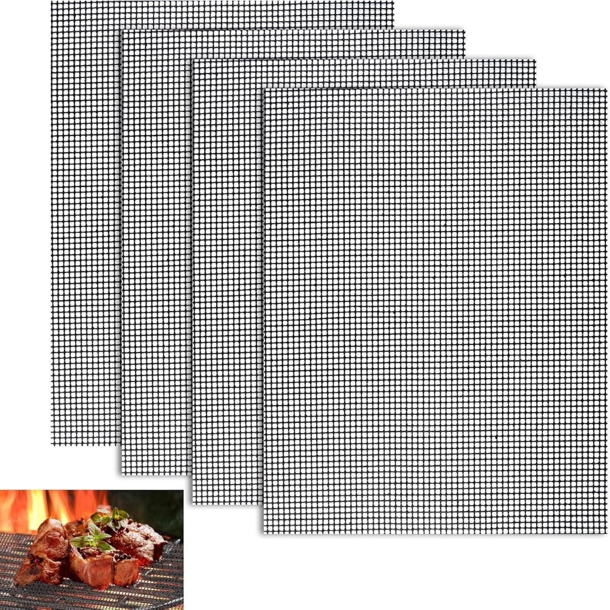 4 stuks BBQ-mat - 40 x 33 cm - Antiaanbak BBQ-mat - Herbruikbaar - Hittebestendig - Geschikt voor gasbarbecues, houtskoolbarbecues, elektrische barbecues en airfryers - Zwart