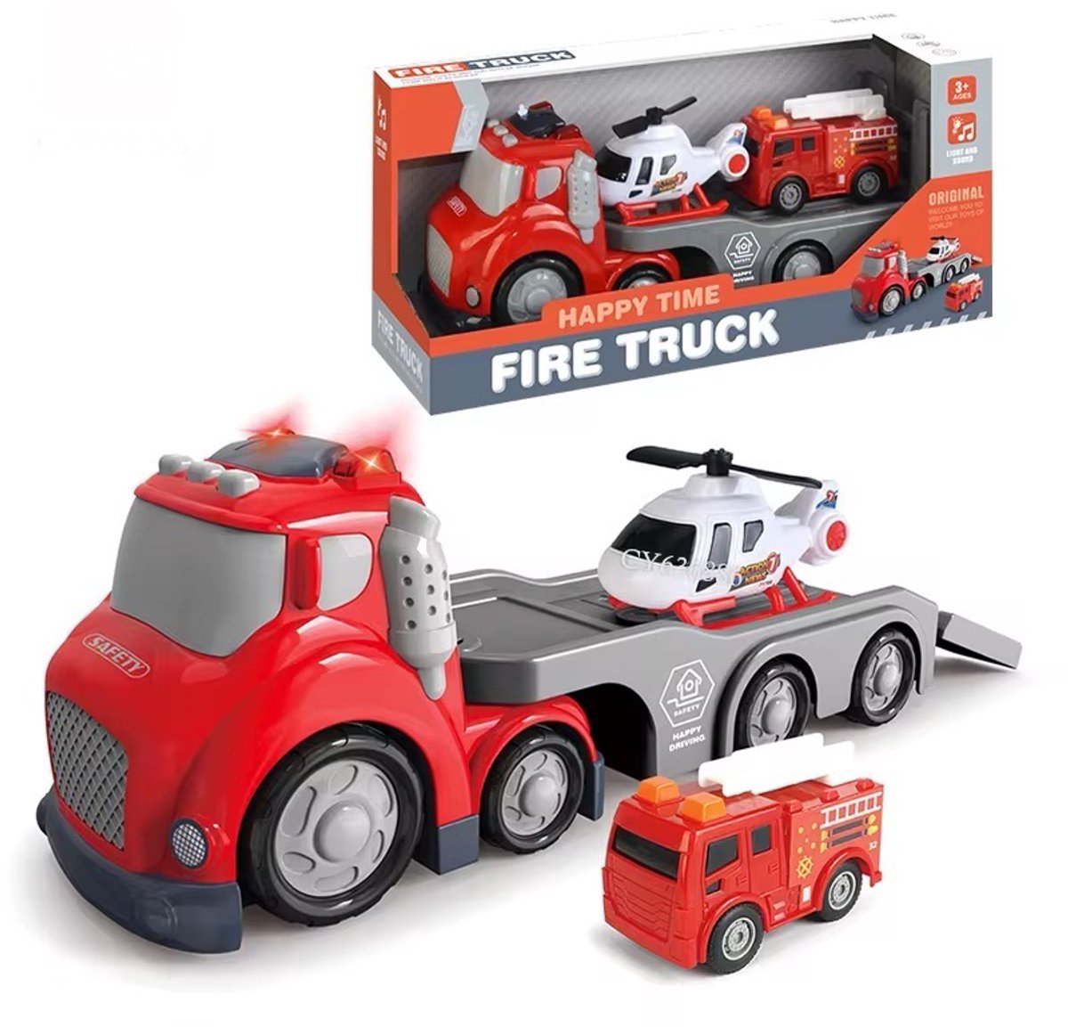 Interactieve Brandweertruck Speelset met Licht en Geluid – Inclusief Helicopter en Brandweerauto