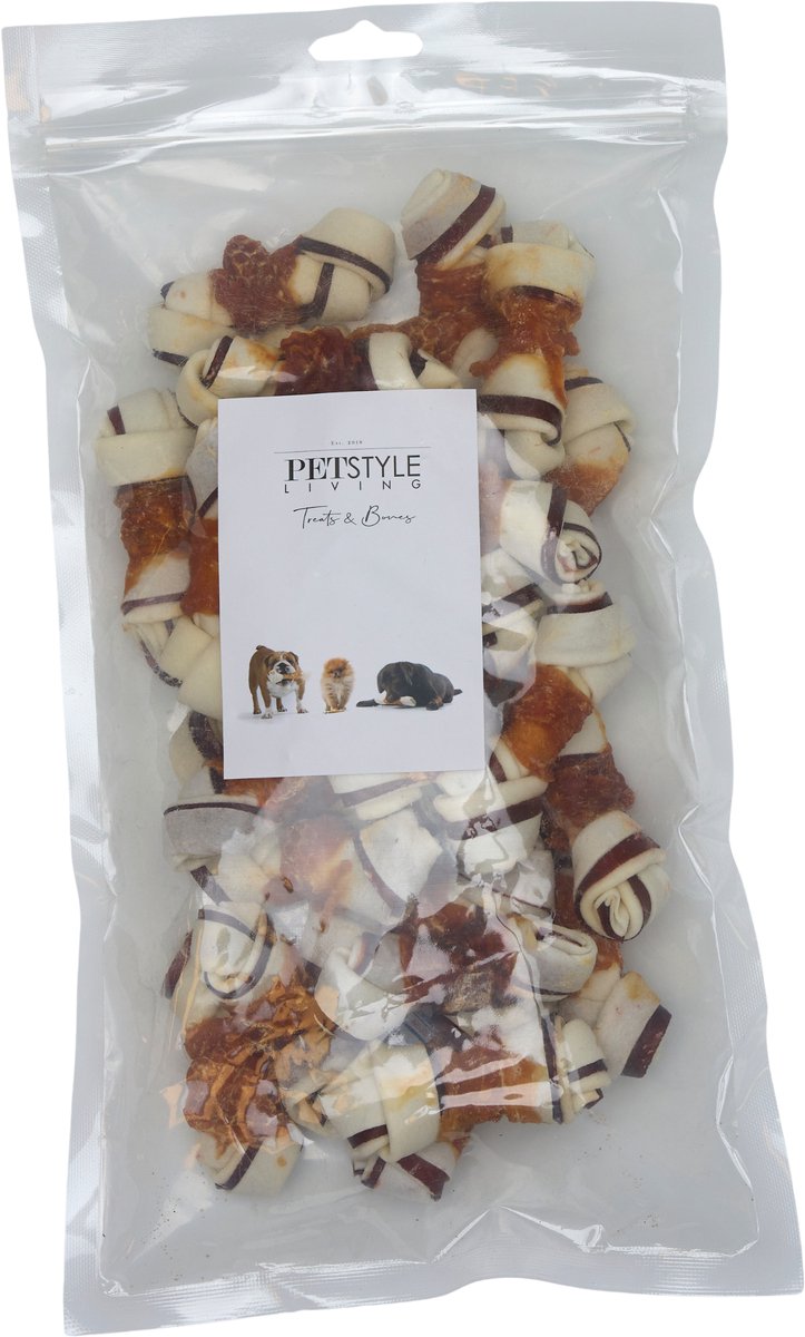 Petstyle Living Geknoopte Botten met Kip Meerkleurig 7.5cm - Hondensnacks - 25 Stuks