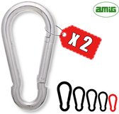 AMIG Karabijnhaak 5x50mm Mini Verzinkt Staal Veersluiting Musketonhaak Set - 2 Stuks