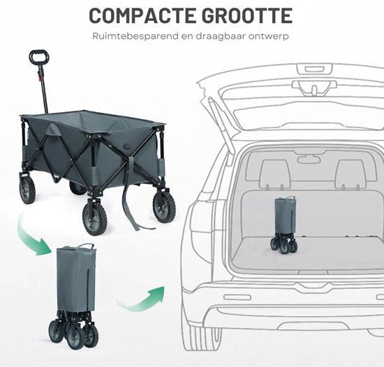 Core® Strandkar - Bolderkar Opvouwbaar -Boodschappenwagen Met Handige Opbergruimtes – Grijs - 89cm x 48cm x 94cm — afbeelding 5