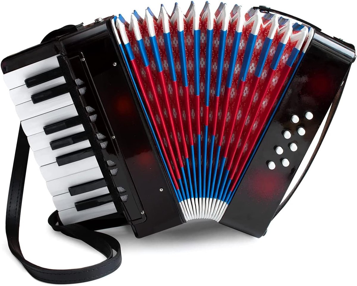 MELVRA Kinderaccordeon - Accordeon voor Kinderen & Beginners - 17 Toetsen - 8 Bas Knoppen - Muziekinstrument Speelgoed - Mini Formaat - Lederen Band