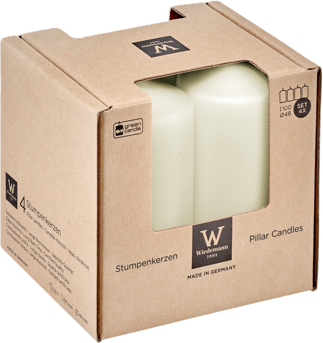 Trend Candles Cilinderkaarsen - 4x - ivoor wit - 5 x 10 cm - 18 branduren - geurloos - kaarsen Ivoorwit