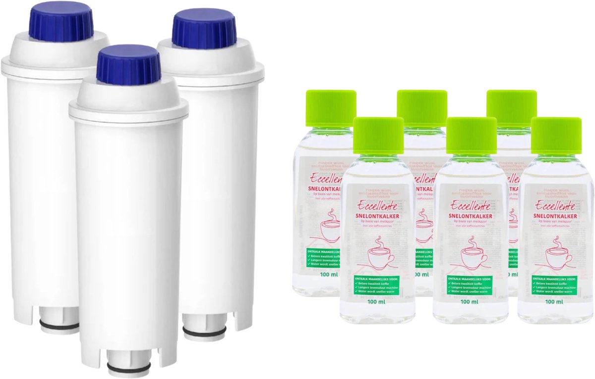3x Eccellente Waterfilters + 6x Snelontkalker voor Delonghi - 6 maanden onderhoudspakket - waterfilters voor Magnifica en Dinamica
