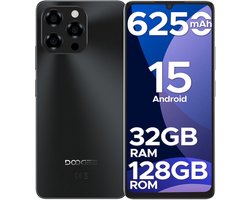 DOOGEE Note 58 4G- Smartphone - 32 GB RAM + 128 GB ROM (2TB/TF) - Android 15 - 6250 mAh - 6,75 Inth 90 Hz - AI-camera 16 MP - Face ID - NFC - GPS - Zwart