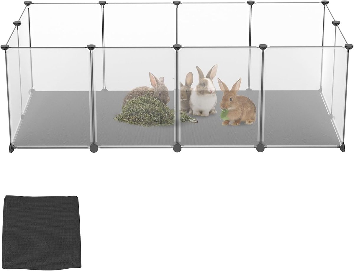 ACXIN Dierenren - Met bodemplaten & afneembaar tapijt - Voor honden, katten & konijnen - 125×63×42 cm