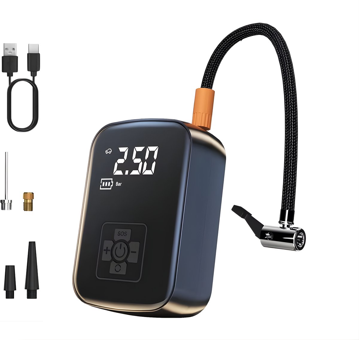 Stemap Compressor Bandenpomp - Elektrische Fietspomp - Luchtcompressor voor Auto, Scooter, Motor & Fiets - 3.600mAh - Oplaadbaar & Draagbaar - Met Verlichting - Tot 10bar