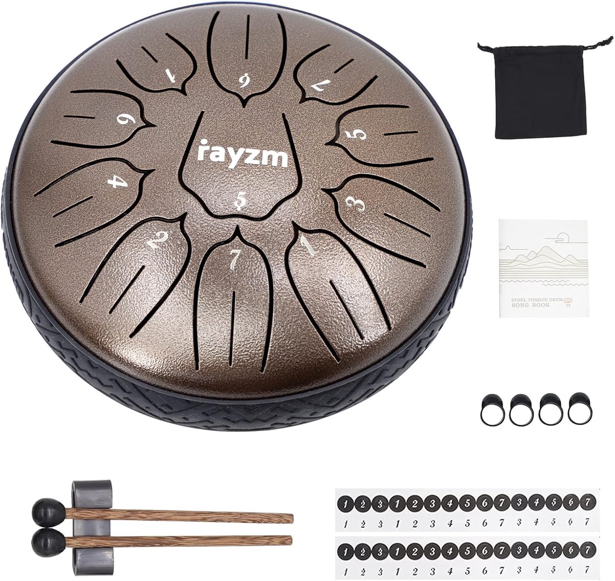 MELVRA Stalen Tong Drum - Handpan - 6 inch - Tank Drum - 11 Noten - D-Key - Koolstofstaal - Percussie Instrument - Tongue Drum - Meditatie Drum