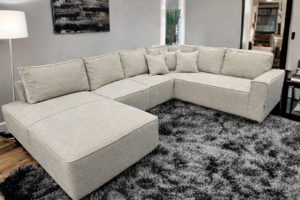 Moderne U-Vormige Hoekbank – Koningstijl - Ivory Textiel – Royale Zit- en Loungebank – Inclusief Rugkussens – Luxe Bank voor Woonkamer