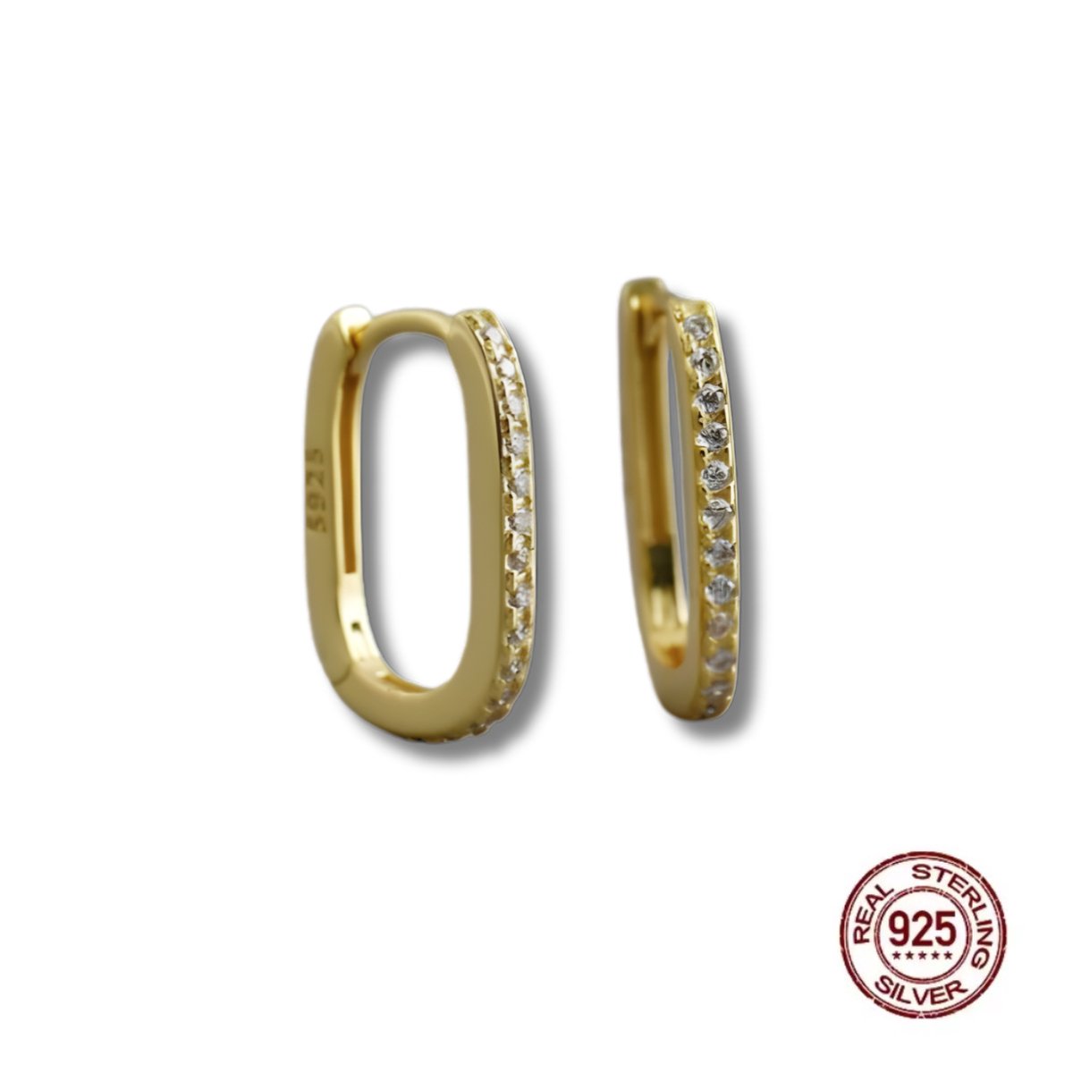Oorringen - Oorbellen - 925 Sterling zilver - rechthoekig - geelgoud kleurig - zirkonia - klapsluiting