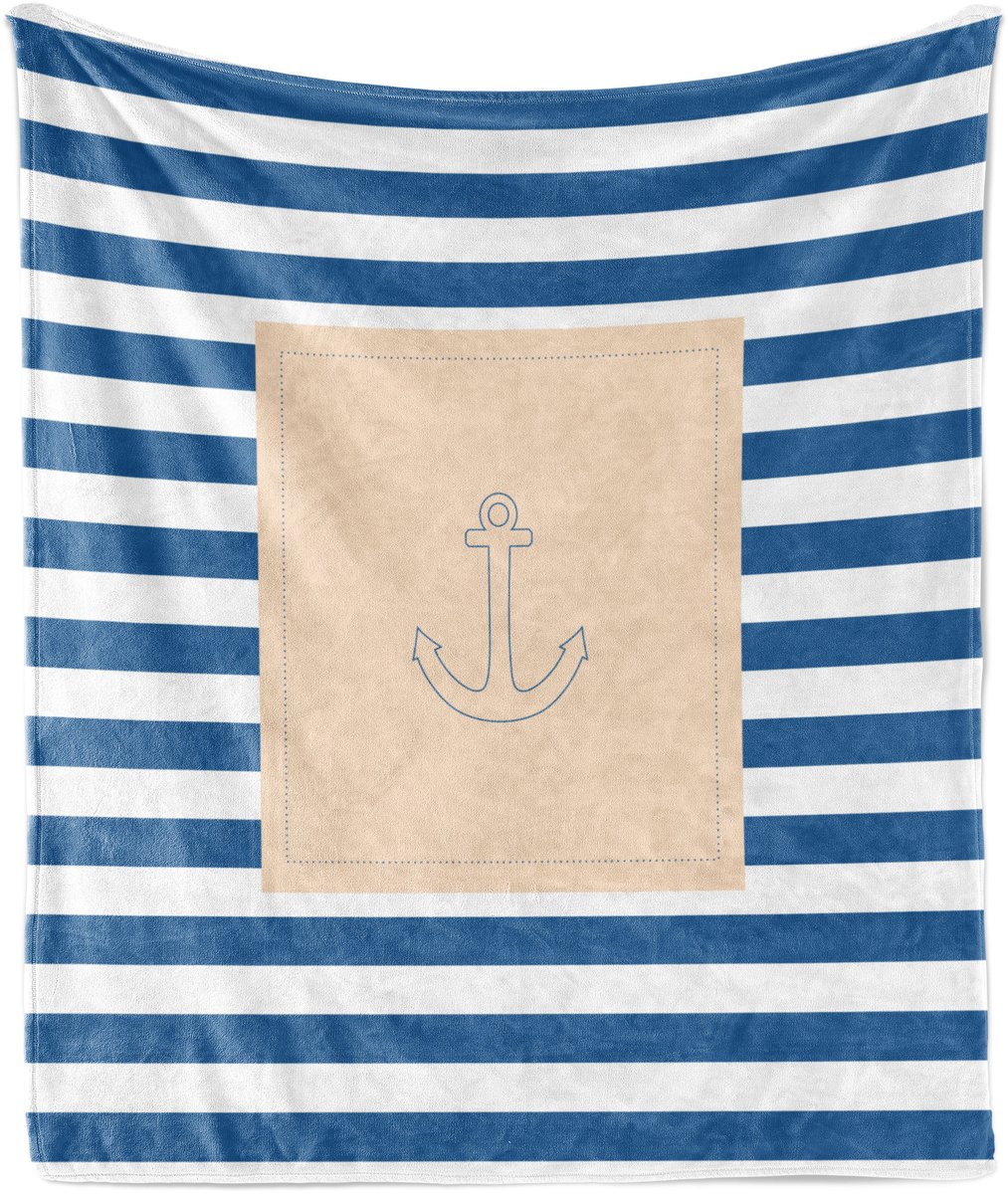 ABAKUHAUS Harbor Stripes zachte flanellen fleece deken, maritiem anker, knusse pluche plaid, 125 x 175 cm, violetblauw perzikwit