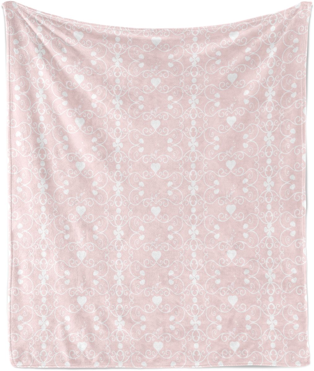 ABAKUHAUS Roze en witte zachte flanellen fleece deken, Victoriaans meisjesachtig, knusse pluche plaid, 175 x 230 cm, Blush White