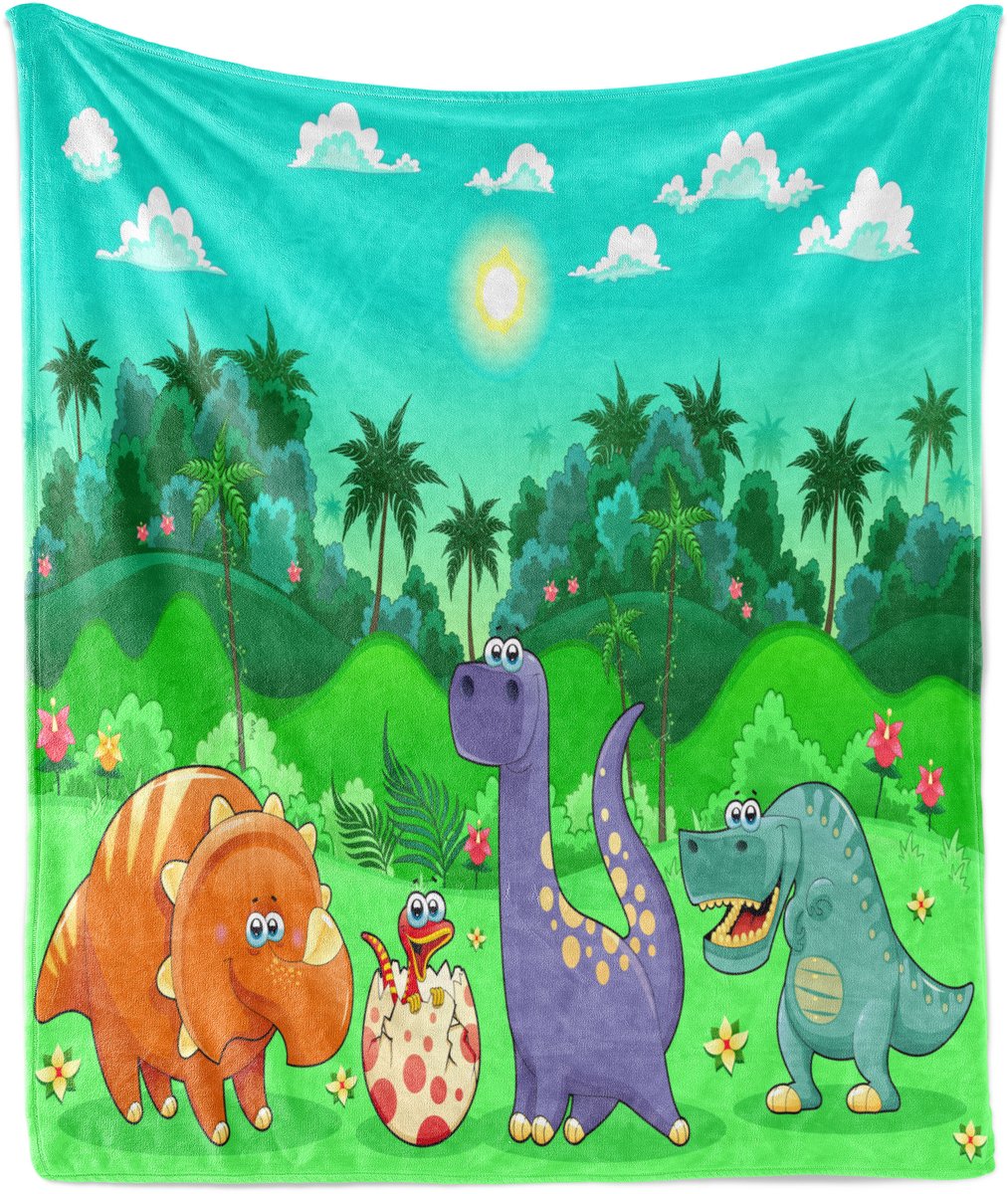ABAKUHAUS Kleuterschool Zachte Flanellen Fleece Deken, Grappige Dinosaurus Cartoon, Gezellige Pluche Plaid, 125 x 175 cm, Groen Meerkleurig
