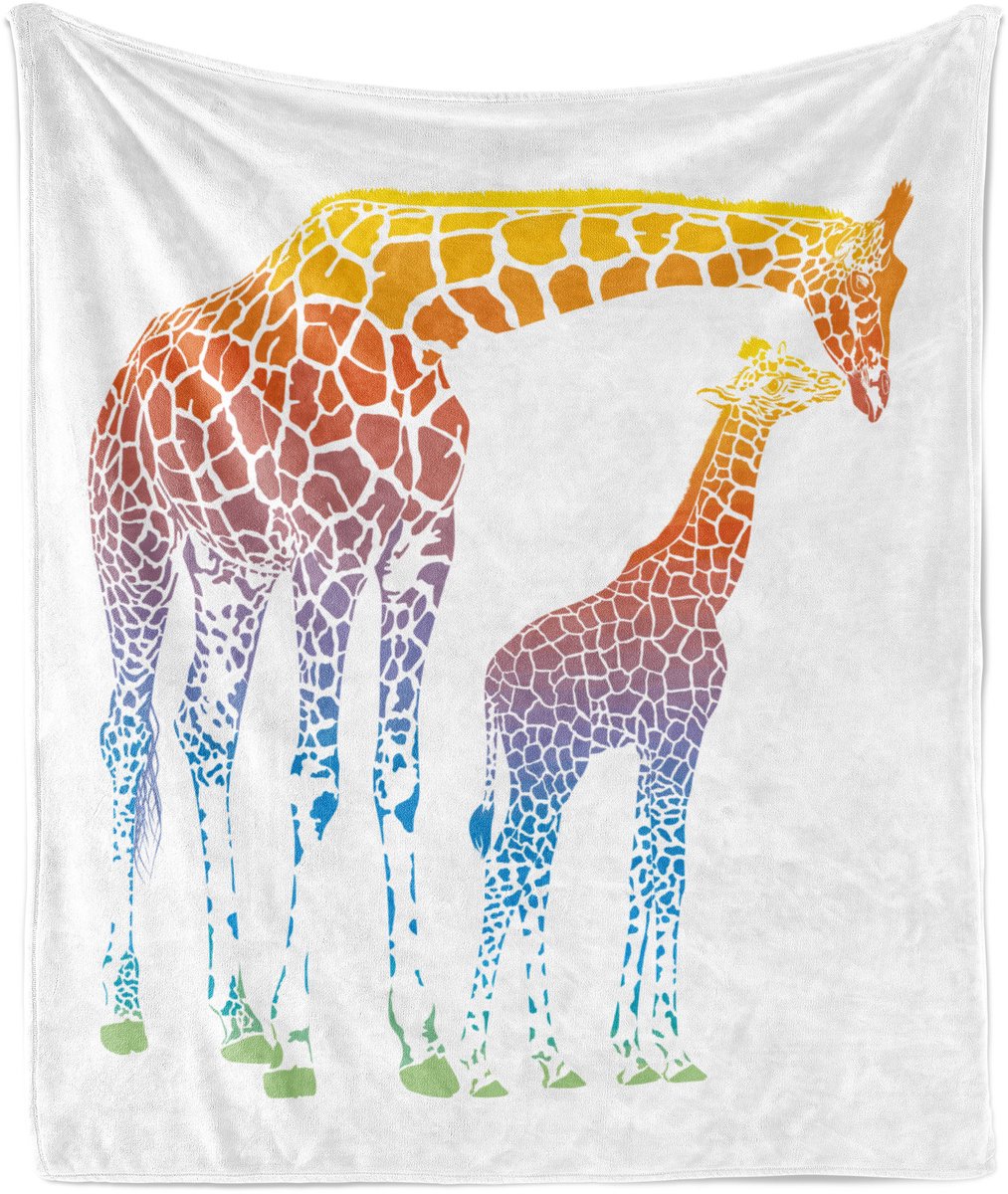 ABAKUHAUS Giraffe Zachte Flanellen Fleece Deken, Surrealistische Look, Gezellige Pluche Plaid, 175 x 230 cm, Blauw Geel Rood