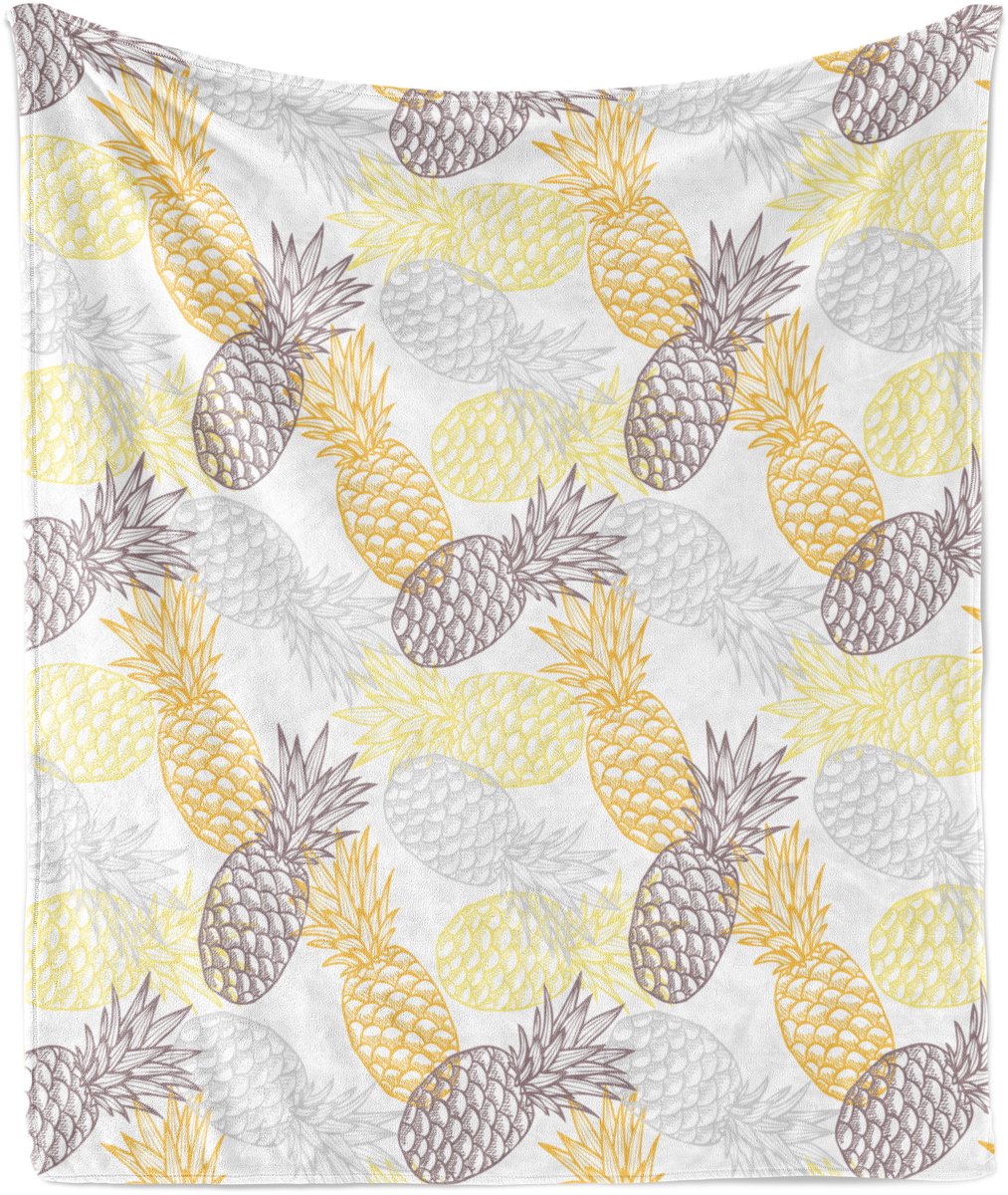 ABAKUHAUS Fruit Soft Flannel Fleece Deken, Exotische Ananas Tropische, Gezellige Pluche Plaid, 175 x 230 cm, Goudsbloem Lichtgrijs
