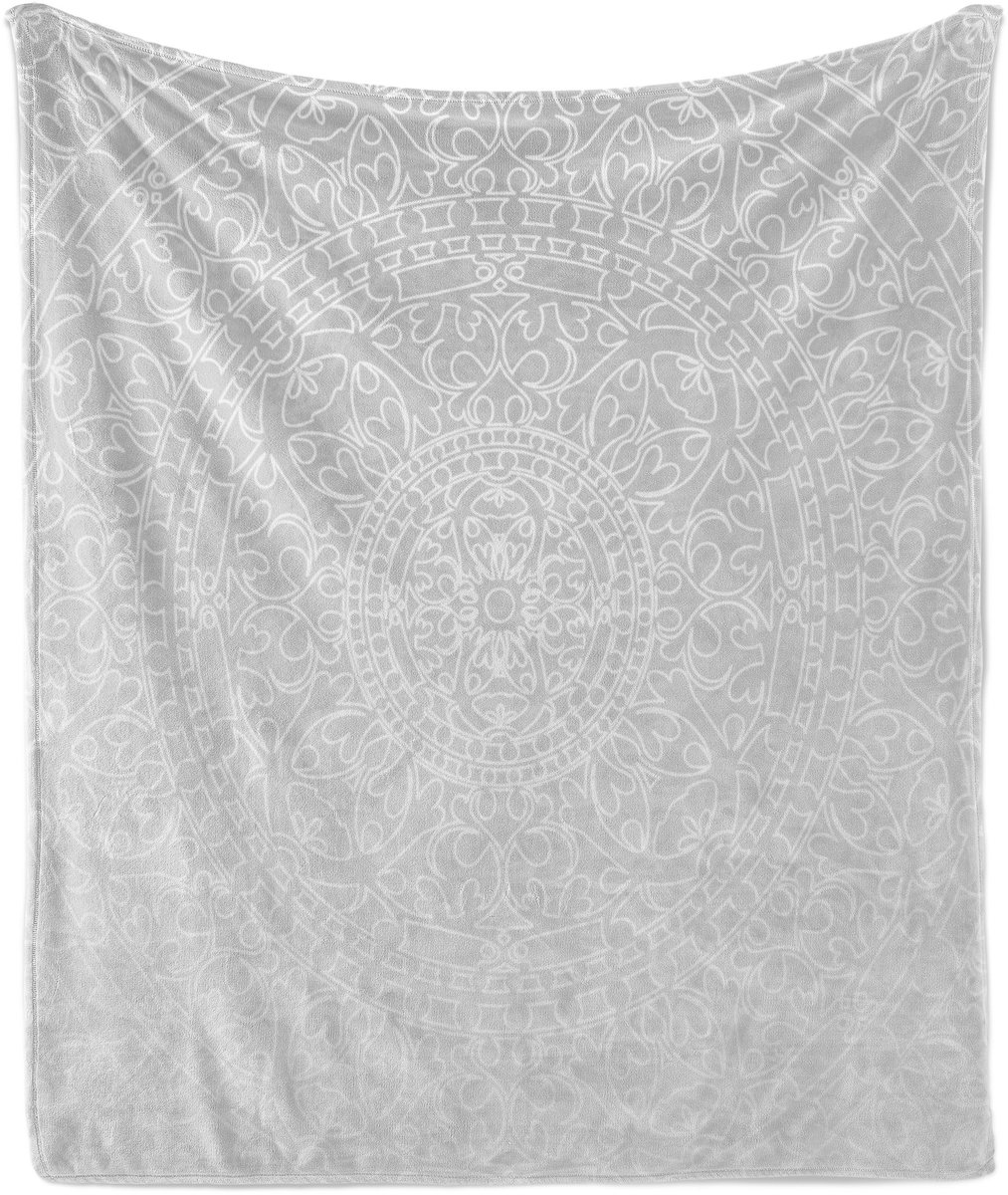 ABAKUHAUS Grijze en witte zachte flanellen fleece deken, Oosters design, knusse pluche plaid, 175 x 230 cm, grijs