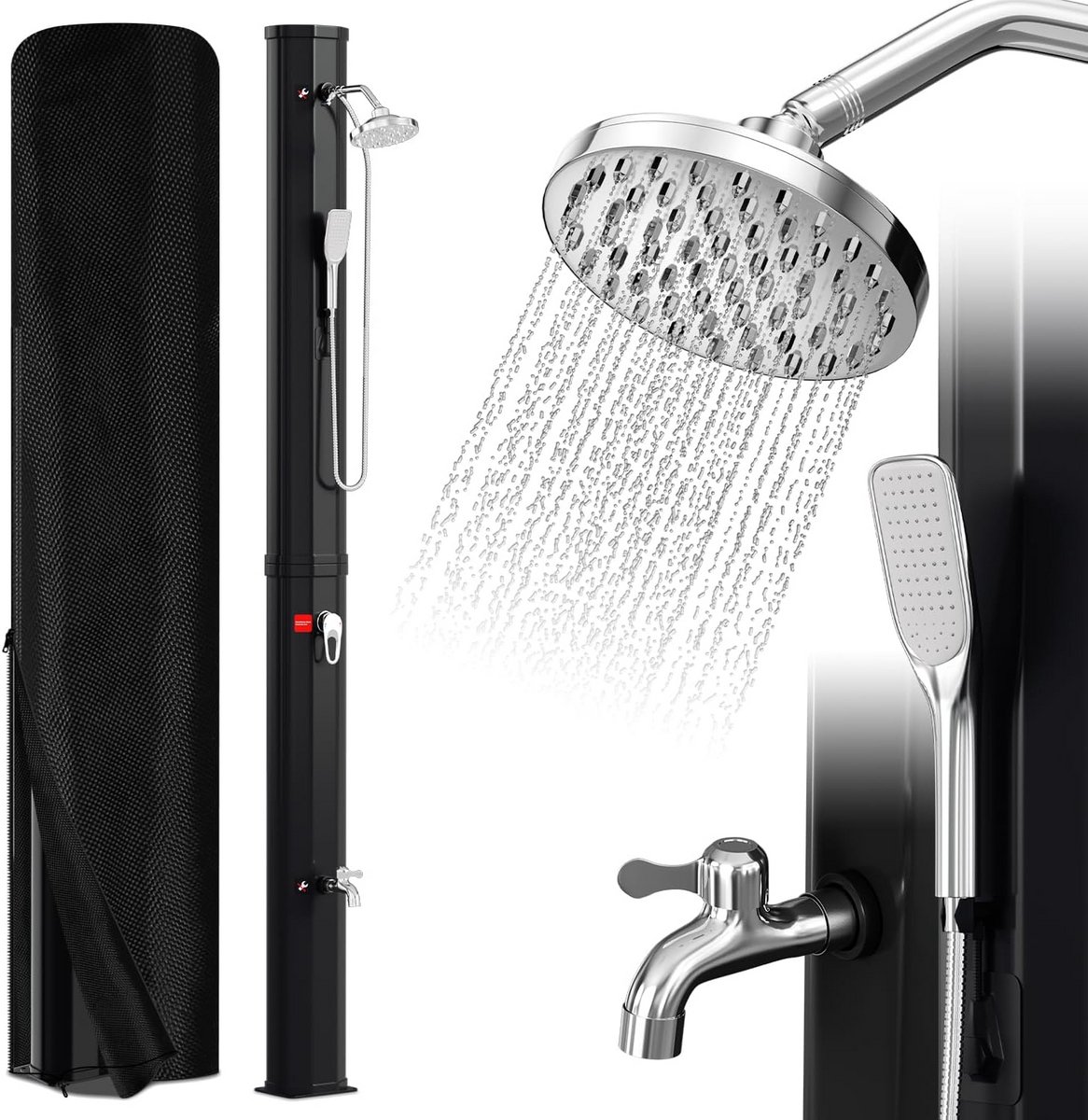 40L Zonne Douche Zwart met Verstelbare Douchekop en Handdouche