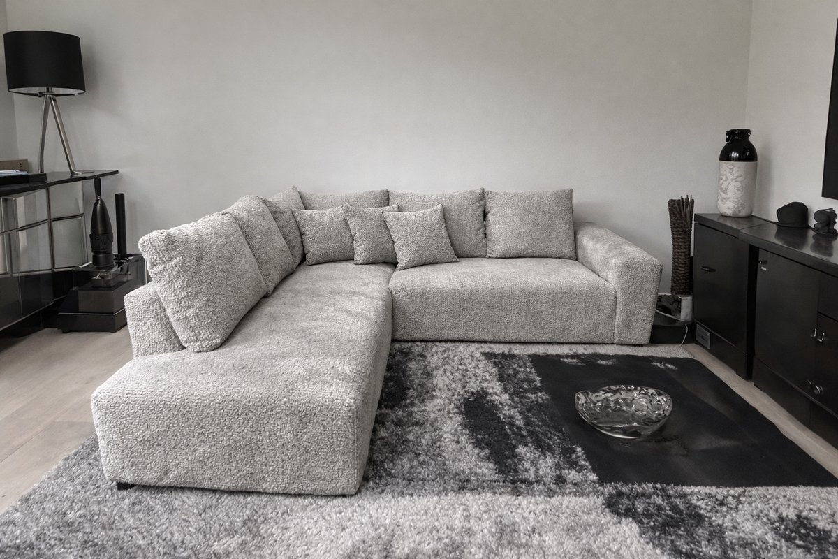 Moderne Hoekbank met Lounge Links – Koningstijl - Graphite Ribstof (Corduroy) – Inclusief Kussens – Comfortabele Zit- en Loungebank voor Woonkamer