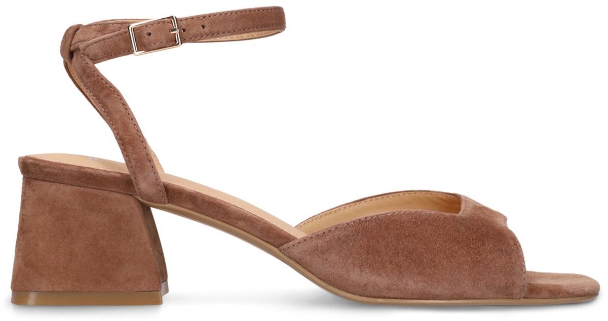 Manfield - Dames - Bruine suède sandalen met hak - Maat 40