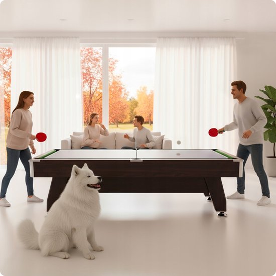 THUNDER 7FT Biljarttafel 3-in-1 - Airhockey - Tafeltennis - 214 cm - Bruin — afbeelding 2