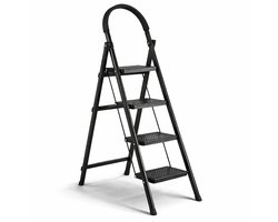 ToolX Huishoudtrap - Keukentrap - Staal- 4 treden- Inklapbaar - Anti-Slip - Opvouwbaar - Zwart