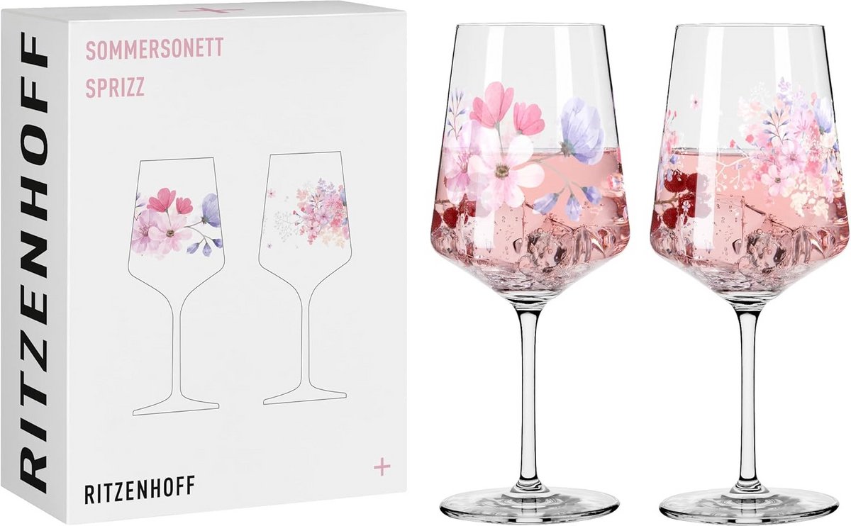 Set van 2 Aperitiefglazen 500 ml met Bloemenmotief - Kristalglas - Vaatwasmachinebestendig