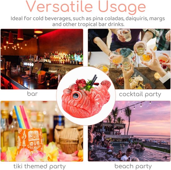 Tiki Bekerset 2 stuks Hawaii-feestbekers van keramiek, voor cocktails