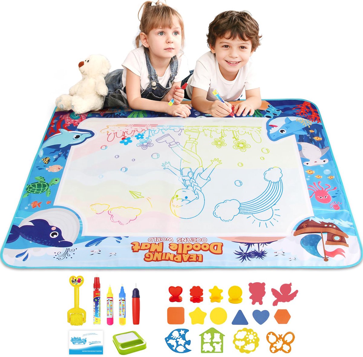 Tekenspeelmat - Kinderspeelgoed voor 3 jaar en ouder - Tekenmat met waterpen, Aqua Magic tekenmat, ideaal als cadeau voor een verjaardag of als beloning voor meisjes en jongens.