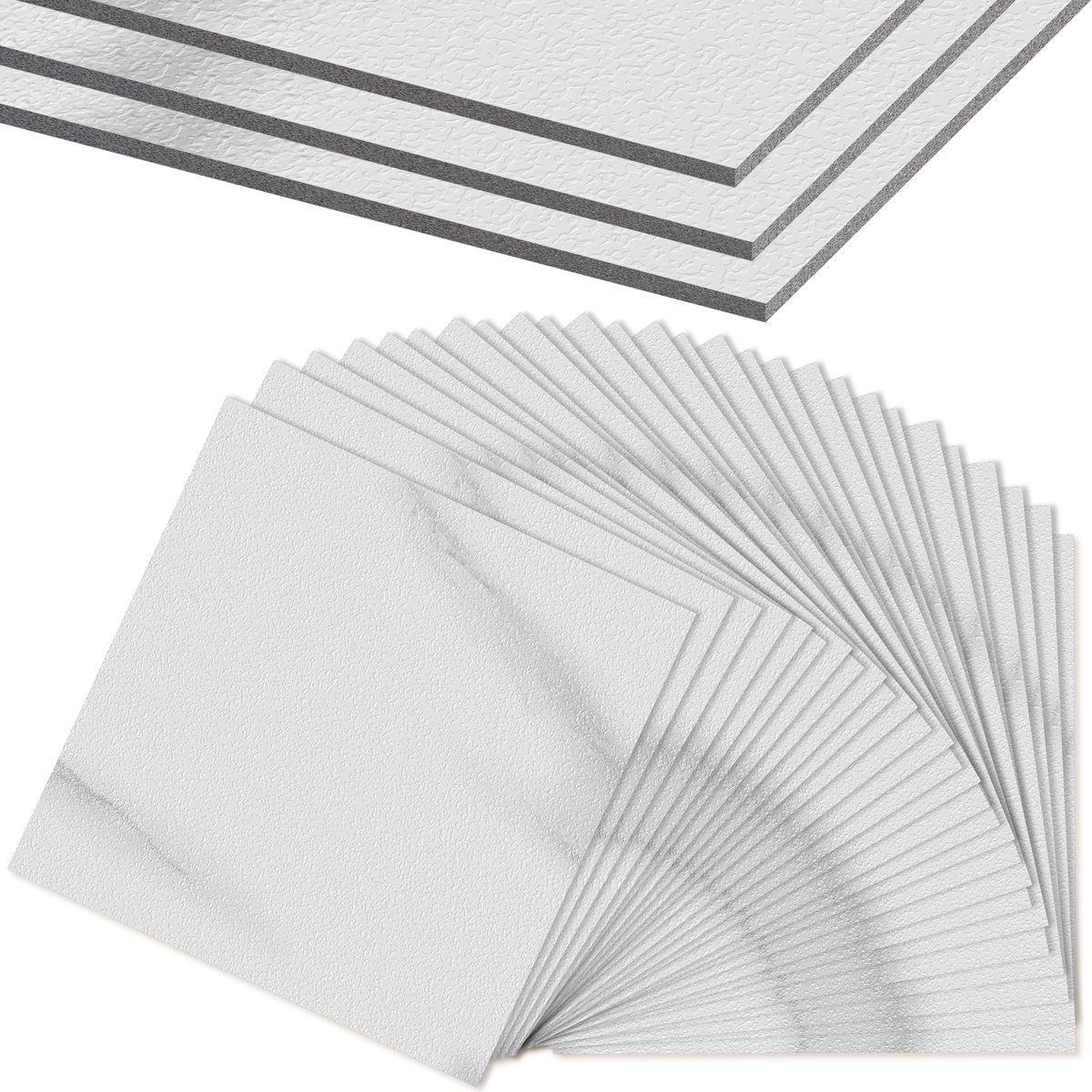 ACXIN PVC Vinyl Vloertegels Zelfklevend vierkant - 27 Stuks - 2,51 m² - Keuken / Woonkamer / Balkon - Wit met structuur