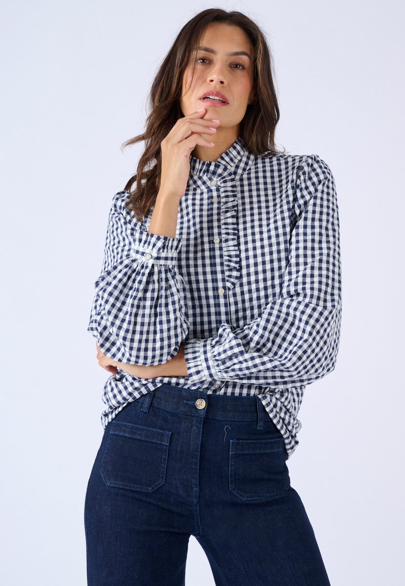 Damart - Blouse kleine ruit reliëfeffect - Dames - Blauw - 40