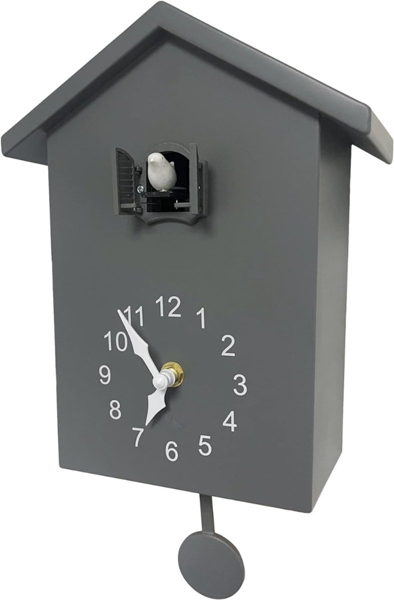 Aura® Koekoeksklok Modern - Koekkoeksklok - Koekoeksklokken – Wandklok - Cuckoo Klok – Grijs - 25cm x 4cm x 11cm