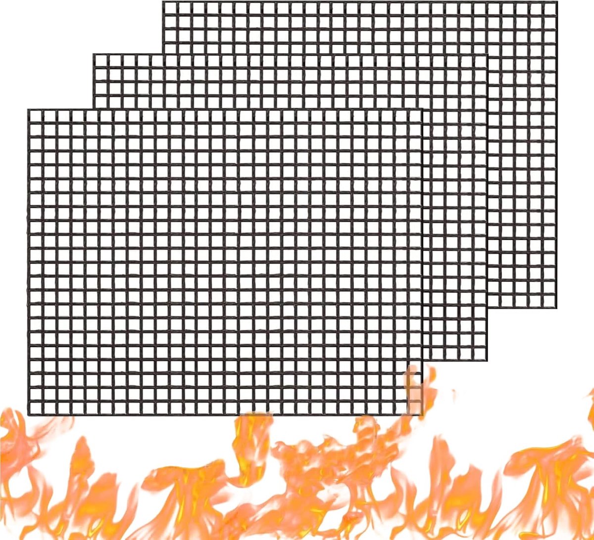 Famanu - Grill Mesh Mat Set, 3 Non-Stick Herbruikbare Mesh Grill Sheet Liners Matten Koken Mat Grill Mat voor het grillen van vlees, groenten, koken, bakken, grillen en bakken, 40x33cm