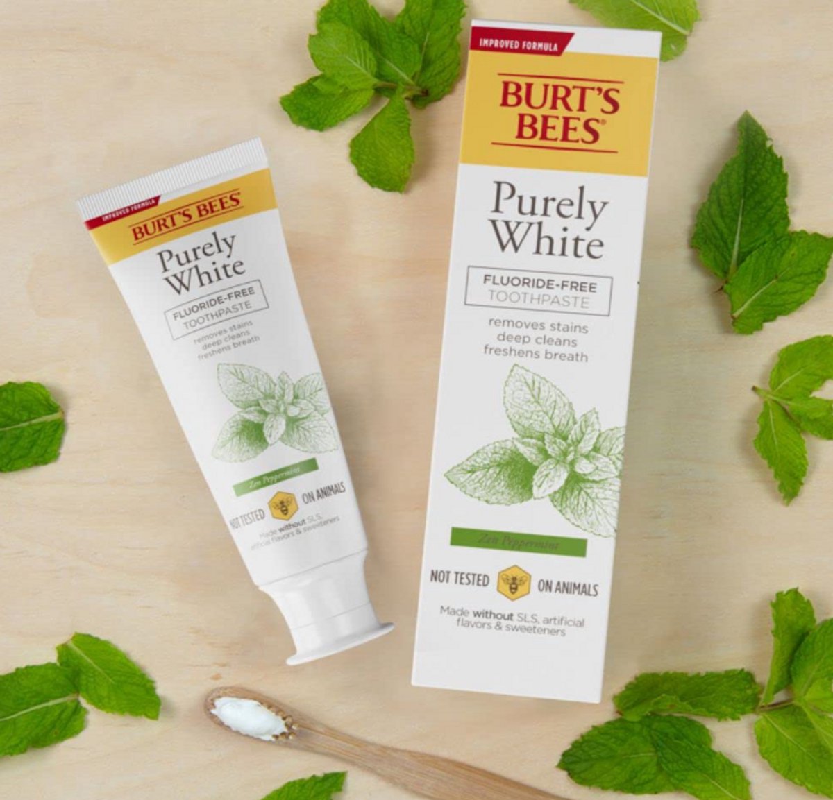 Burt’s Bees Purely White Zen Peppermint Tandpasta Fluoridevrij – Natuurlijke Tandpasta Zonder Parabenen & Conserveermiddelen