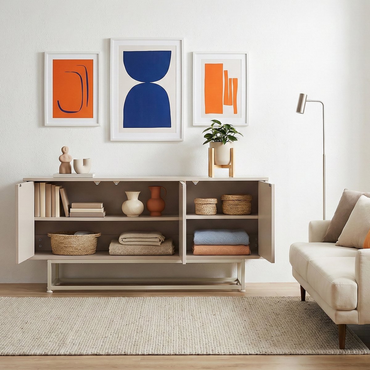 Commode Boxholm 120x30x55 cm havermout [en.casa]