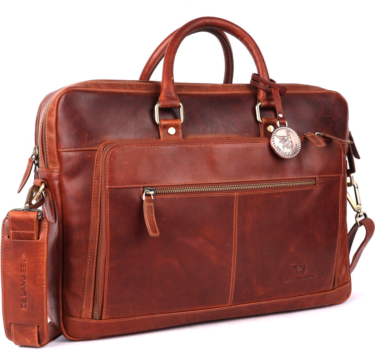 DE LAMASSU® (Aiden) Leren Laptoptas 16 Inch – Echt Leer – Met Organizer & Trolleyband – Slanke Premium Business Tas Unisex
