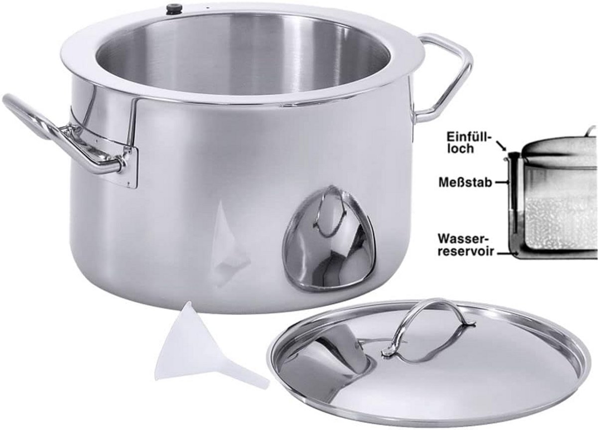 RVS Kookpan 3 Liter Hoogglans met Deksel - Inclusief Trechter & Meetlat