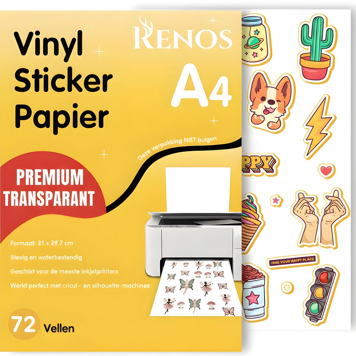 72 Transparante Vinyl Stickervellen A4 – Waterbestendig Stickerpapier voor Inkjet & Laser Printer - Geschikt voor Snijmachines