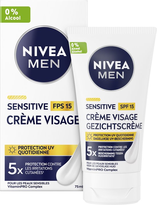 NIVEA MEN Sensitive Hydraterende Gezichtscrème - Moisturizer - Dagcrème - Moisturizer - SPF 15 - Gevoelige huid - Met kamille en vitamine E - 75 ml