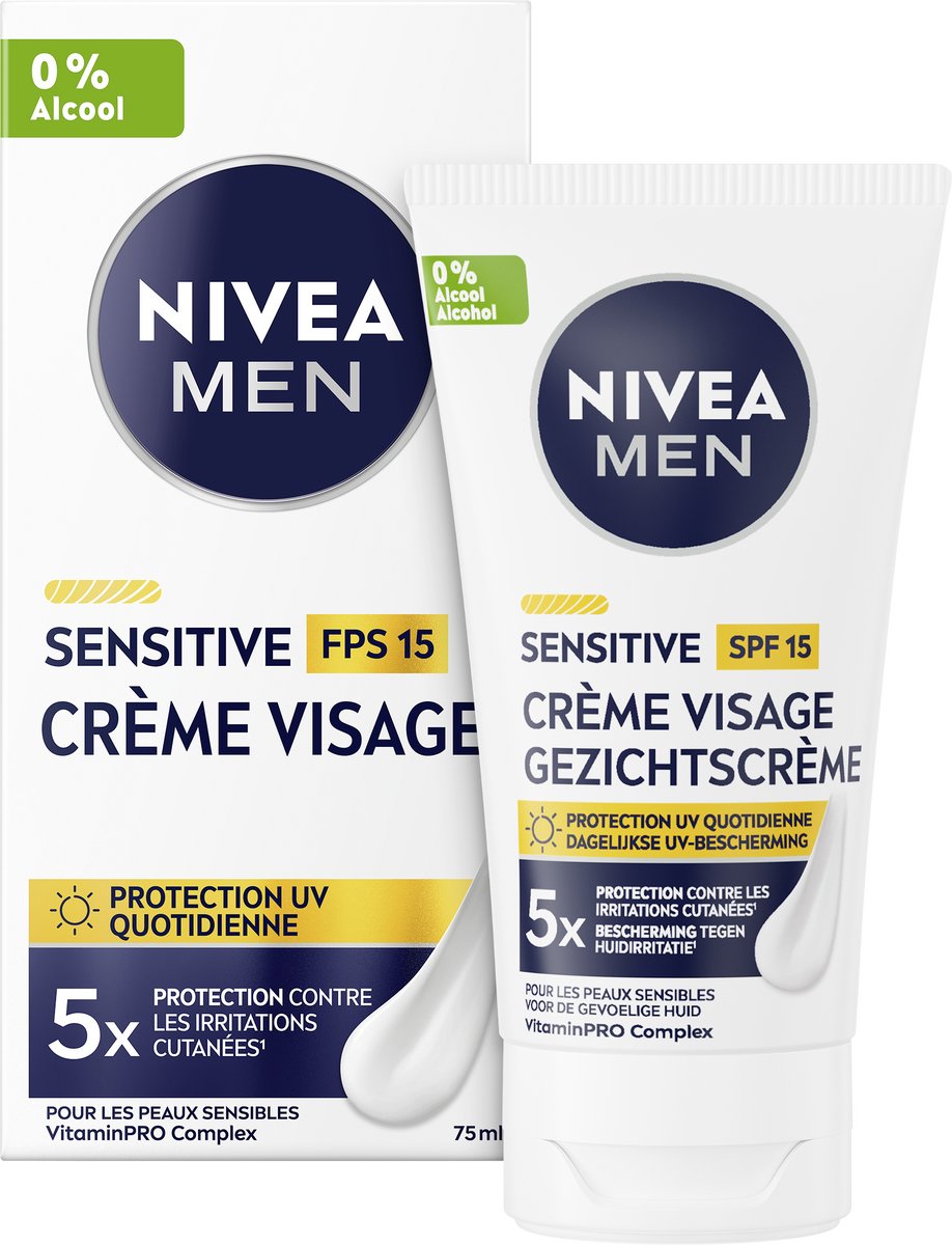 NIVEA MEN Sensitive Gezichtscrème - Dagcrème - SPF 15 - Gevoelige huid - Met kamille en vitamine E - 75 ml