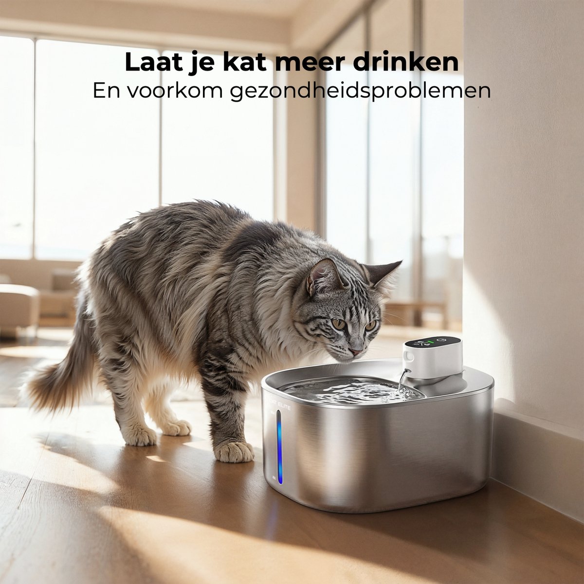 CatElite® - Premium Drinkfontein Kat | Stream - Draadloos - Waterdispenser met Sensor en Accu - Incl. 2 Filters - 4L Waterfontein Kat - Kattenfontein - Fluisterstil - Volledig RVS thumbnail 5