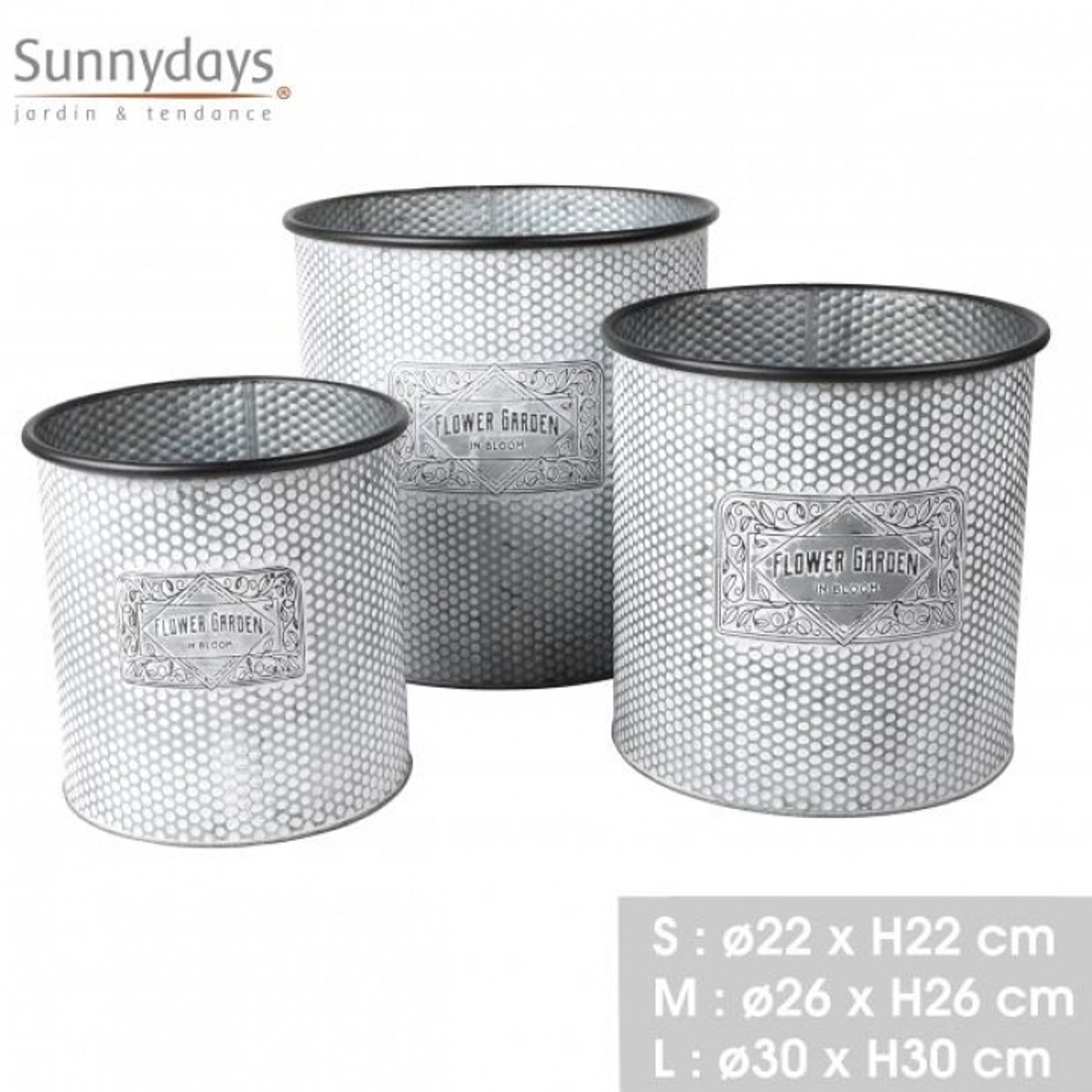 GARDEN & METAL "BLOOM" Set van 3 bloempotten in metaal PM: H22 cm, MM: H26 cm, GM: H30 cm