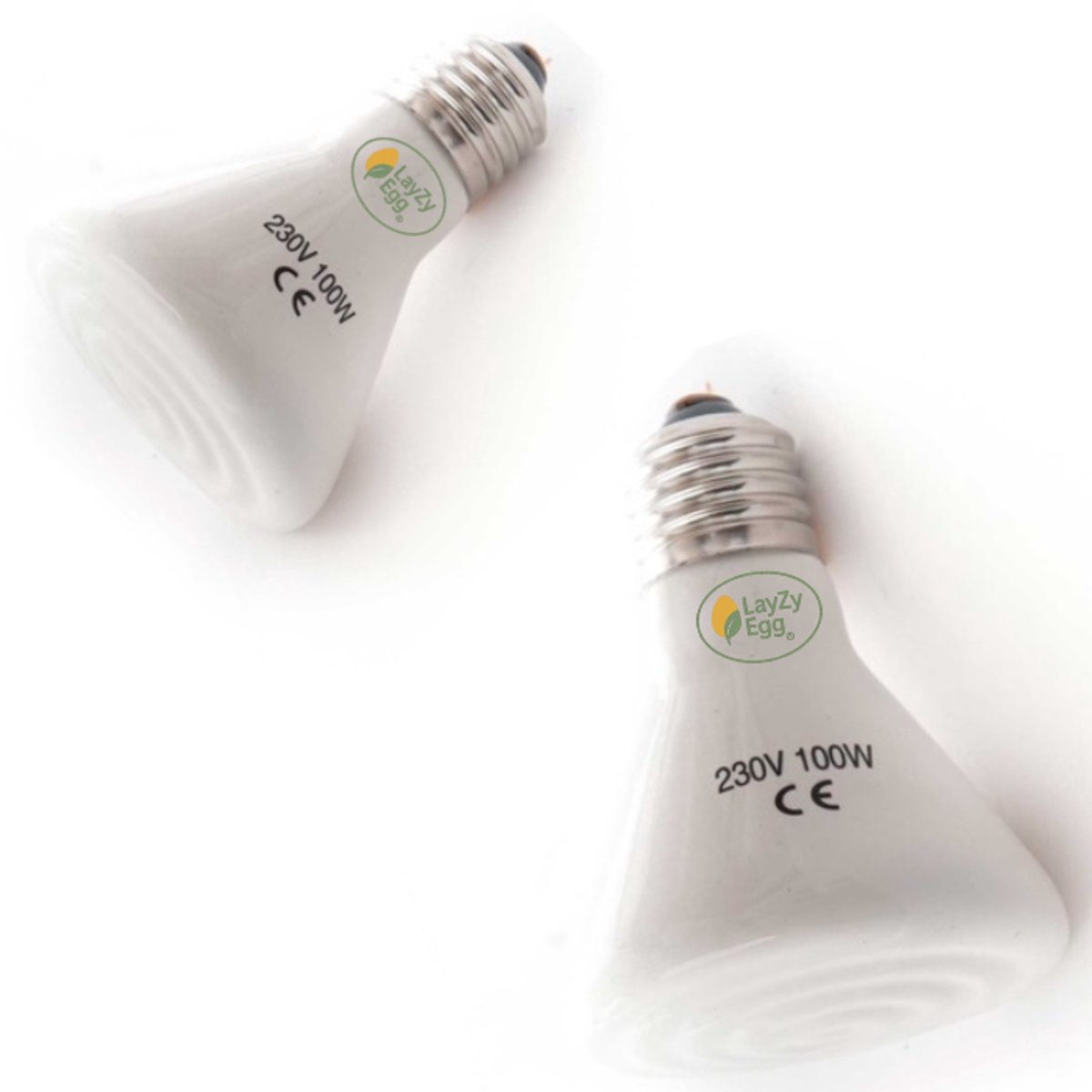 LayZyEgg® Keramische Infrarood Warmtelamp 100 Watt – 2 STUKS - Donkerstraler zonder licht - E27 Fitting - 20.000 Branduren – Warmtebron – Geschikt voor Terrarium & Opfok – Voor Kuikens, Reptielen, Pulletjes, Pups & Kittens